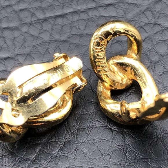 Vintage David Hill Earrings Double Link 1980s Gold Tone Clip On Half Hoop - Picture 4 of 9